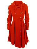 Aurohaya Hooded Wool-Look Midi Coat Elegant Button-Front Women’s Winter Jacket Plus Size