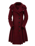 Aurohaya Hooded Wool-Look Midi Coat Elegant Button-Front Women’s Winter Jacket Plus Size