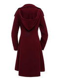 Aurohaya Hooded Wool-Look Midi Coat Elegant Button-Front Women’s Winter Jacket Plus Size