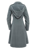 Aurohaya Hooded Wool-Look Midi Coat Elegant Button-Front Women’s Winter Jacket Plus Size