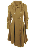 Aurohaya Hooded Wool-Look Midi Coat Elegant Button-Front Women’s Winter Jacket Plus Size