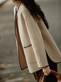 Aurohaya Elegant Wool Short Coat with Pockets and Round Collar for Women Stylish Winter Jacket