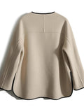 Aurohaya Elegant Wool Short Coat with Pockets and Round Collar for Women Stylish Winter Jacket