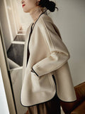 Aurohaya Elegant Wool Short Coat with Pockets and Round Collar for Women Stylish Winter Jacket