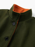 Aurohaya Vintage Wool Coat for Women, Single Breasted, High Collar, Long Sleeves Casual & Fashionable Winter Outerwear