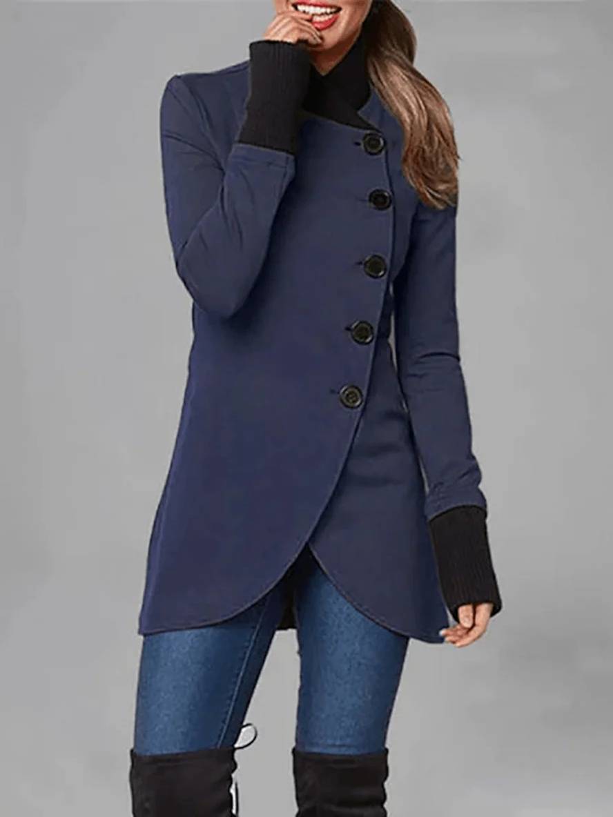 Aurohaya Everyday Women’s Winter Coat with Button Closure, Split Hem & Stand Collar Casual Fashion Outerwear