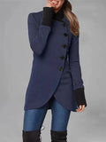 Aurohaya Everyday Women’s Winter Coat with Button Closure, Split Hem & Stand Collar Casual Fashion Outerwear