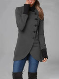 Aurohaya Everyday Women’s Winter Coat with Button Closure, Split Hem & Stand Collar Casual Fashion Outerwear
