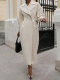 Aurohaya Elegant Audrey Hepburn Style Long Wool Coat with Double Breasted V Cut Collar for Women Vintage Fashion Winter Jacket