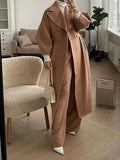 Aurohaya Elegant Audrey Hepburn Style Long Wool Coat with Double Breasted V Cut Collar for Women Vintage Fashion Winter Jacket