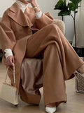 Aurohaya Elegant Audrey Hepburn Style Long Wool Coat with Double Breasted V Cut Collar for Women Vintage Fashion Winter Jacket