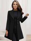 Aurohaya Women’s Mid Length Wool Coat with V Cut Notched Collar Elegant Winter Jacket