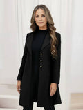 Aurohaya Women’s Mid Length Wool Coat with V Cut Notched Collar Elegant Winter Jacket