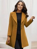 Aurohaya Women’s Mid Length Wool Coat with V Cut Notched Collar Elegant Winter Jacket