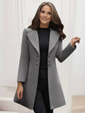 Aurohaya Women’s Mid Length Wool Coat with V Cut Notched Collar Elegant Winter Jacket