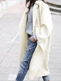 Aurohaya Long Wool Coat for Women Buttoned, Pockets, Lapel Collar, Long Sleeves Elegant Stylish Blouson