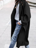 Aurohaya Long Wool Coat for Women Buttoned, Pockets, Lapel Collar, Long Sleeves Elegant Stylish Blouson