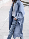 Aurohaya Long Wool Coat for Women Buttoned, Pockets, Lapel Collar, Long Sleeves Elegant Stylish Blouson