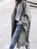 Aurohaya Long Wool Coat for Women Buttoned, Pockets, Lapel Collar, Long Sleeves Elegant Stylish Blouson