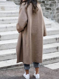 Aurohaya Long Wool Coat for Women Buttoned, Pockets, Lapel Collar, Long Sleeves Elegant Stylish Blouson