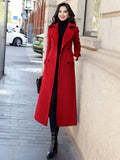 Aurohaya Ankle-Length Double-Breasted Coat Women’s Long Lapel Jacket with Pockets