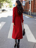 Aurohaya Ankle-Length Double-Breasted Coat Women’s Long Lapel Jacket with Pockets