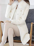 Aurohaya Double Breasted Wool Coat with Faux Fur Collar Elegant Winter Jacket for Women