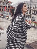 Aurohaya Plaid Wool Coat Women Long Lapel Pockets Oversized Elegant Casual Winter Outerwear