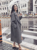 Aurohaya Plaid Wool Coat Women Long Lapel Pockets Oversized Elegant Casual Winter Outerwear