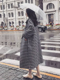 Aurohaya Plaid Wool Coat Women Long Lapel Pockets Oversized Elegant Casual Winter Outerwear