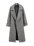 Aurohaya Plaid Wool Coat Women Long Lapel Pockets Oversized Elegant Casual Winter Outerwear