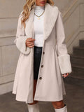 Aurohaya Women's Wool Coat with Faux Fur Collar and Belt Elegant Mid Length Double Breasted Winter Jacket