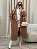 Aurohaya Long Wool Coat for Women Oversized Elegant Winter Jacket