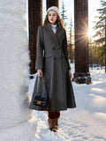Aurohaya Women's Long Double-Breasted Black Coat Elegant Oversized Winter Coat with Pockets
