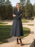 Aurohaya Women's Long Double-Breasted Black Coat Elegant Oversized Winter Coat with Pockets