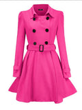 Aurohaya Elegant Woolen Coat with Double Breasted Button, Belt, and Ruffled Hem for Women Casual & Chic Fall/Winter Outerwear
