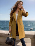 Aurohaya Elegant Double Breasted Long Sleeve Coat for Women Stylish & Casual Autumn/Winter Outerwear