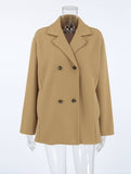 Aurohaya Elegant Woolen Double Breasted Coat for Women Casual & Chic Fall/Winter Outerwear