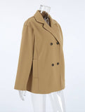 Aurohaya Elegant Woolen Double Breasted Coat for Women Casual & Chic Fall/Winter Outerwear