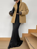 Aurohaya Elegant Woolen Double Breasted Coat for Women Casual & Chic Fall/Winter Outerwear