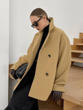Aurohaya Elegant Woolen Double Breasted Coat for Women Casual & Chic Fall/Winter Outerwear