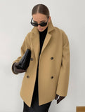 Aurohaya Elegant Woolen Double Breasted Coat for Women Casual & Chic Fall/Winter Outerwear
