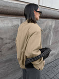 Aurohaya Elegant Oversized Wool Coat with Lapel Collar & Drop Shoulder for Women Casual Fall/Winter Outerwear