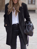 Aurohaya Elegant Double Breasted Wool Coat with Pockets for Women Chic Autumn/Winter Long Jacket