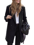 Aurohaya Elegant Double Breasted Wool Coat with Pockets for Women Chic Autumn/Winter Long Jacket