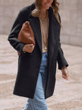 Aurohaya Elegant Double Breasted Wool Coat with Pockets for Women Chic Autumn/Winter Long Jacket