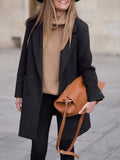 Aurohaya Elegant Double Breasted Wool Coat with Pockets for Women Chic Autumn/Winter Long Jacket