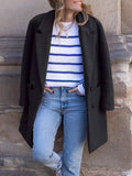 Aurohaya Elegant Double Breasted Wool Coat with Pockets for Women Chic Autumn/Winter Long Jacket