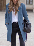 Aurohaya Elegant Double Breasted Wool Coat with Pockets for Women Chic Autumn/Winter Long Jacket