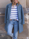 Aurohaya Elegant Double Breasted Wool Coat with Pockets for Women Chic Autumn/Winter Long Jacket